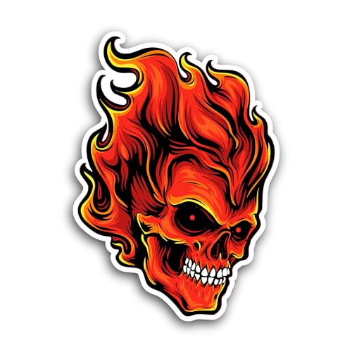 2 (Pieces) 3" and 5" Fire Head Skull Sticker, Waterproof Vinyl Decals for Many Purpose Like Cars, Tr