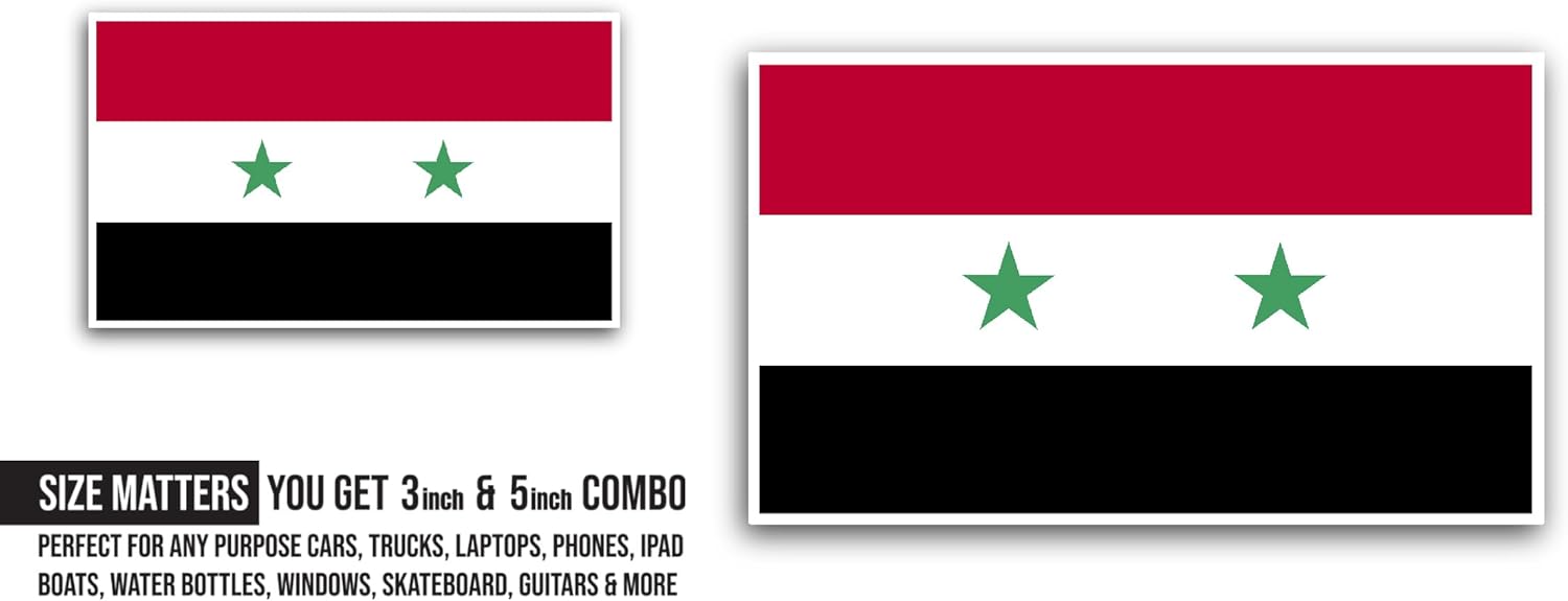 2 (Pieces) 3" and 5" Syria Flag Sticker, Waterproof Vinyl Decals for Many Purpose Like Cars, Trucks, Laptops, Phones, Windows and More