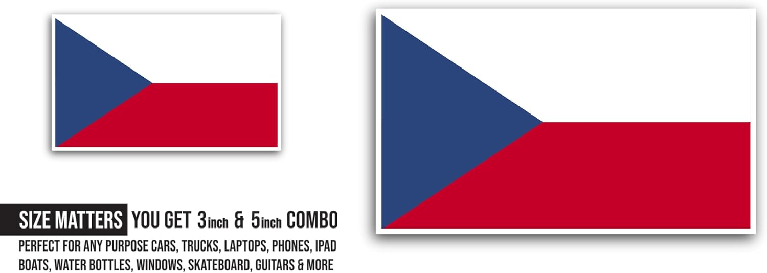 2 (Pieces) 3" and 5" Chech Republic Sticker, Waterproof Vinyl Decals for Many Purpose Like Cars, Trucks, Laptops, Phones, Windows and More