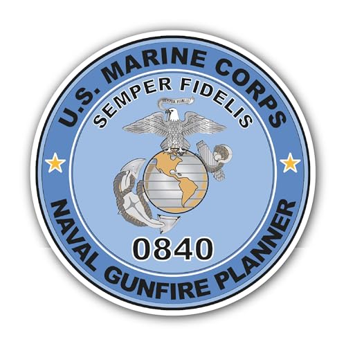 2 (Pieces) 3" and 5" U.S.M.C. MOS 0840 Naval Gunfire Planner Sticker, Waterproof Vinyl Decals for Ma