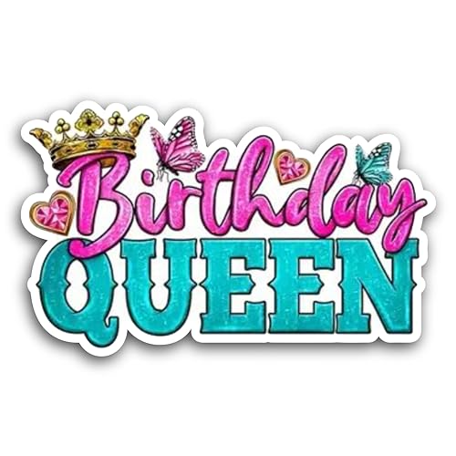 2 (Pieces) 3" and 5" Birthday Queen with a crownDecal Sticker, Waterproof Vinyl Decals for Many Purp