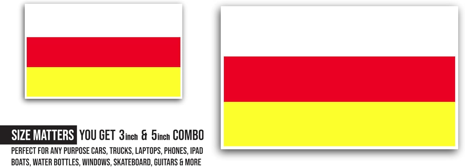 2 (Pieces) 3" and 5" South Ossetia Flag Sticker, Waterproof Vinyl Decals for Many Purpose Like Cars, Trucks, Laptops, Phones, Windows and More