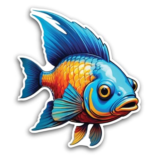 2 (Pieces) 3" and 5" Cartoon Fish Sticker, Waterproof Vinyl Decals for Many Purpose Like Cars, Truck