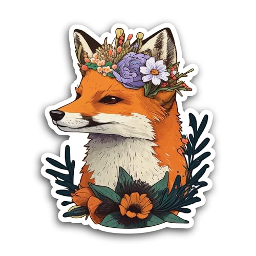 2 (Pieces) 3" and 5" Fox with Flowers Sticker, Waterproof Vinyl Decals for Many Purpose Like Cars, T