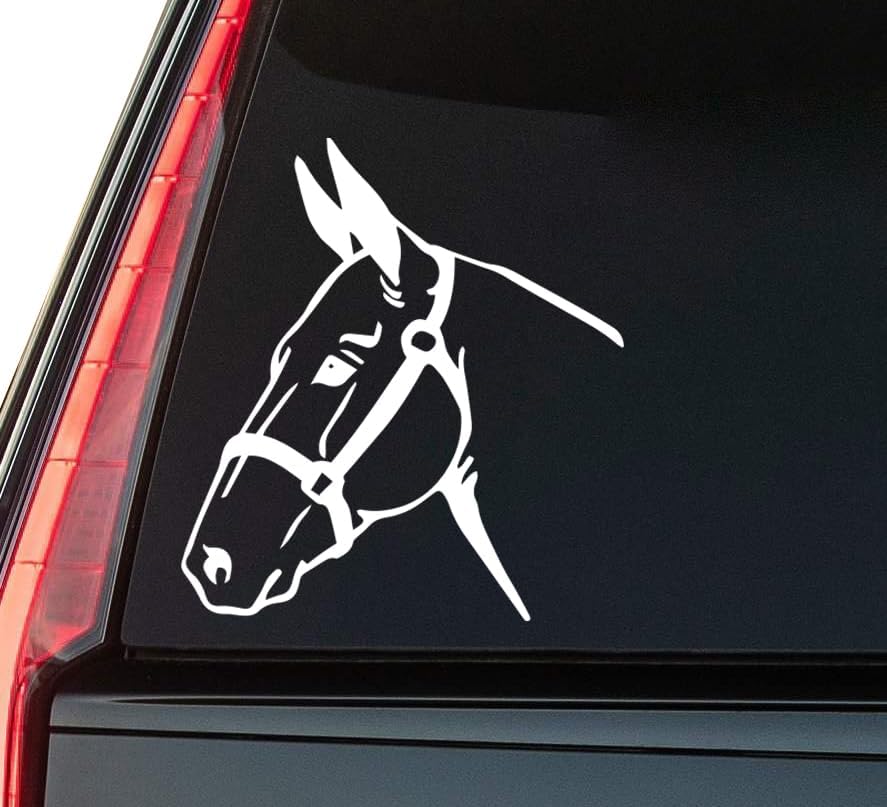 Donkey Head Window Vinyl Decal Sticker 6" (White), Waterproof Vinyl Decals for Many Purpose Like Cars, Trucks, Laptops, Phones, Windows and More