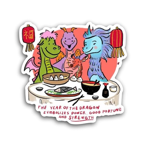2 (Pieces) 3" and 5" The Year of The Dragon Text Sticker, Waterproof Vinyl Decals for Many Purpose L