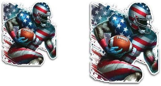 2 (Pieces) 3" and 5" Rugby Player in American Flag Attire Decal Sticker, Waterproof Vinyl Decals for Many Purpose Like Cars, Trucks, Laptops, Phones, Windows and More