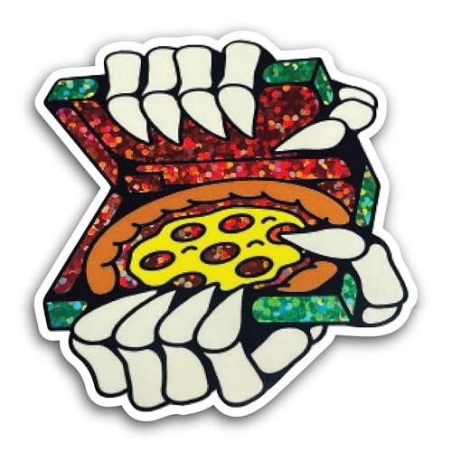 2 (Pieces) 3" and 5" Pizza with Skeleton Hand Sticker, Waterproof Vinyl Decals for Many Purpose Like