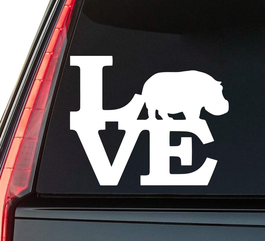 Love Hippopotamus Window Vinyl Decal Sticker 6" (White), Waterproof Vinyl Decals for Many Purpose Like Cars, Trucks, Laptops, Phones, Windows and More