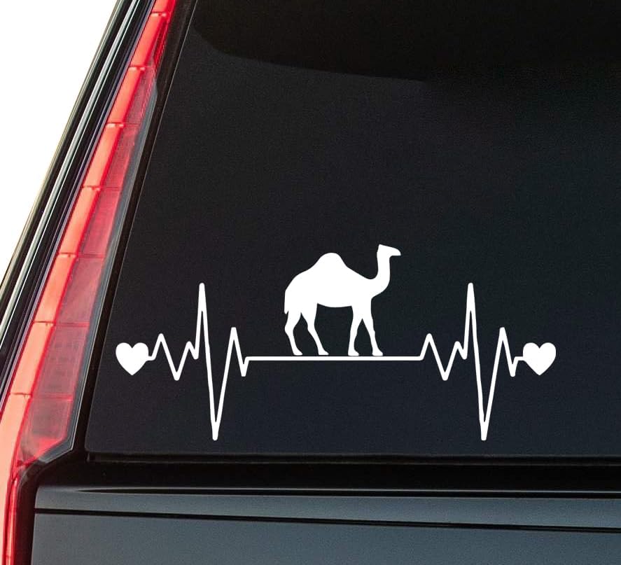 Camel Heartbeat Window Vinyl Decal Sticker 6" (White), Waterproof Vinyl Decals for Many Purpose Like Cars, Trucks, Laptops, Phones, Windows and More
