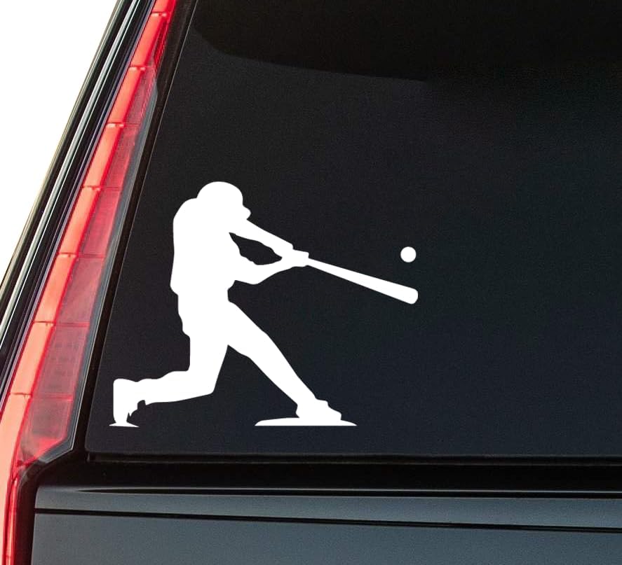 Baseball Player Window Vinyl Decal Sticker 6" (White), Waterproof Vinyl Decals for Many Purpose Like Cars, Trucks, Laptops, Phones, Windows and More
