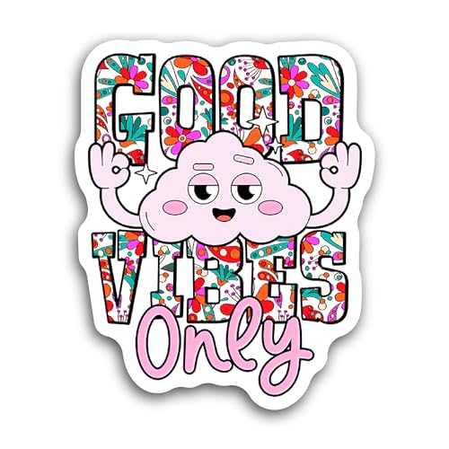 2 (Pieces) 3" and 5" Good Vibes Only Text Sticker, Waterproof Vinyl Decals for Many Purpose Like Car
