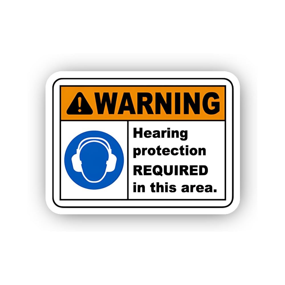 2 (Pieces) 3" and 5" Hearing Protection Required Industrial Warning Sticker, Waterproof Vinyl Decals