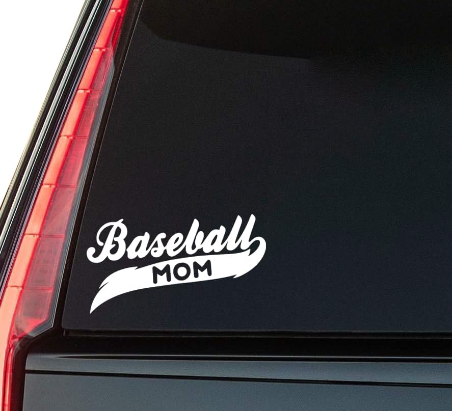 Baseball Mom Window Vinyl Decal Sticker 6" (White), Waterproof Vinyl Decals for Many Purpose Like Cars, Trucks, Laptops, Phones, Windows and More