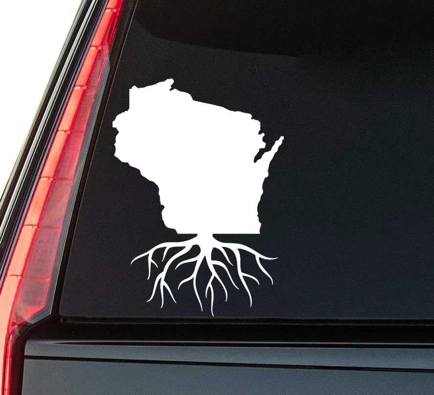Wisconsin State Roots Window Vinyl Decal Sticker 6" (White), Waterproof Vinyl Decals for Many Purpose Like Cars, Trucks, Laptops, Phones, Windows and More