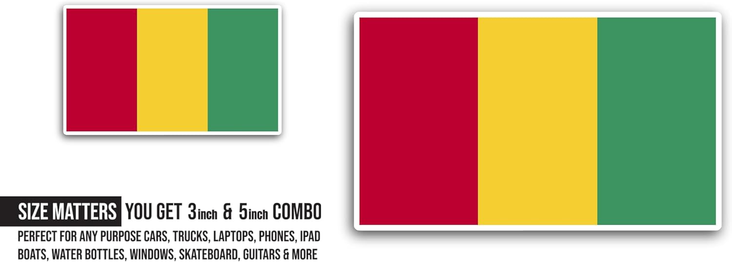 2 (Pieces) 3" and 5" Guinea Flag Sticker, Waterproof Vinyl Decals for Many Purpose Like Cars, Trucks, Laptops, Phones, Windows and More