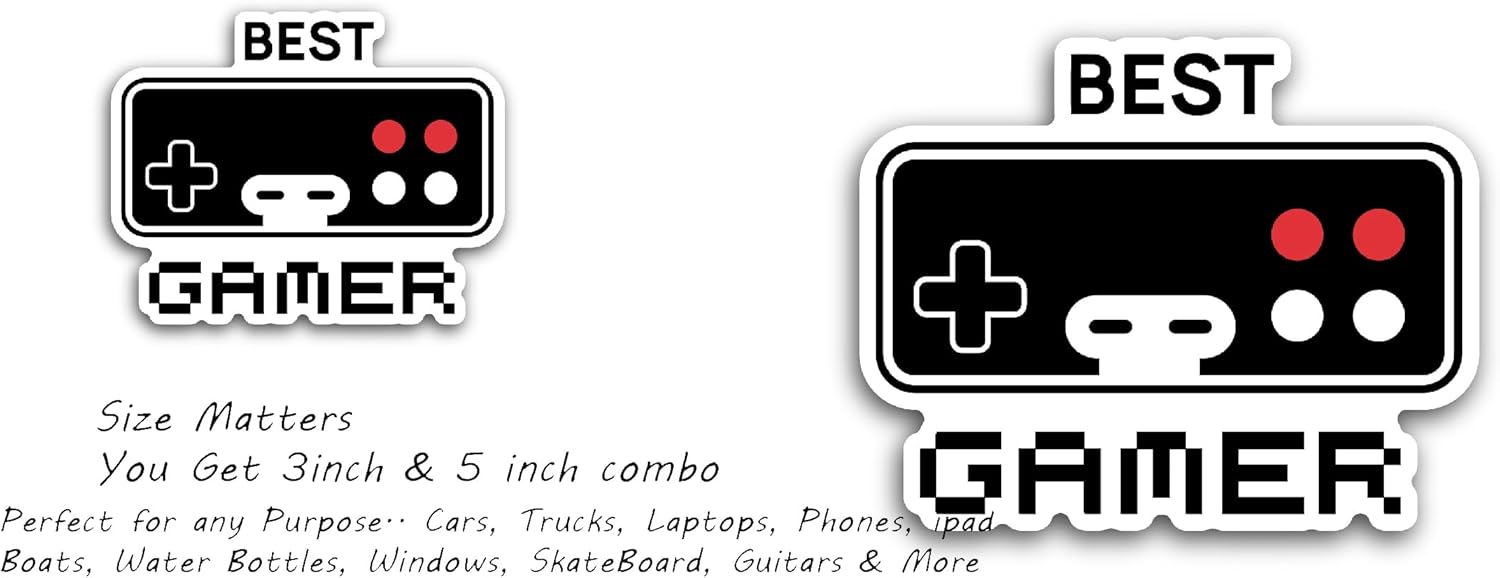 2 (Pieces) 3" and 5" Video Game Sticker, Waterproof Vinyl Decals for Many Purpose Like Cars, Trucks, Laptops, Phones, Windows and More