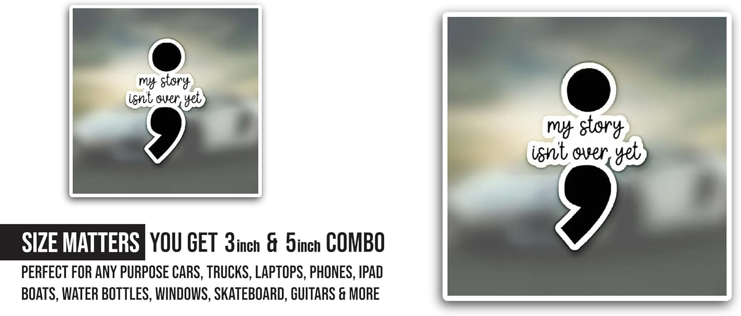 2 (Pieces) 3" and 5" My Story Isnt Over Yet Sticker, Waterproof Vinyl Decals for Many Purpose Like Cars, Trucks, Laptops, Phones, Windows and More