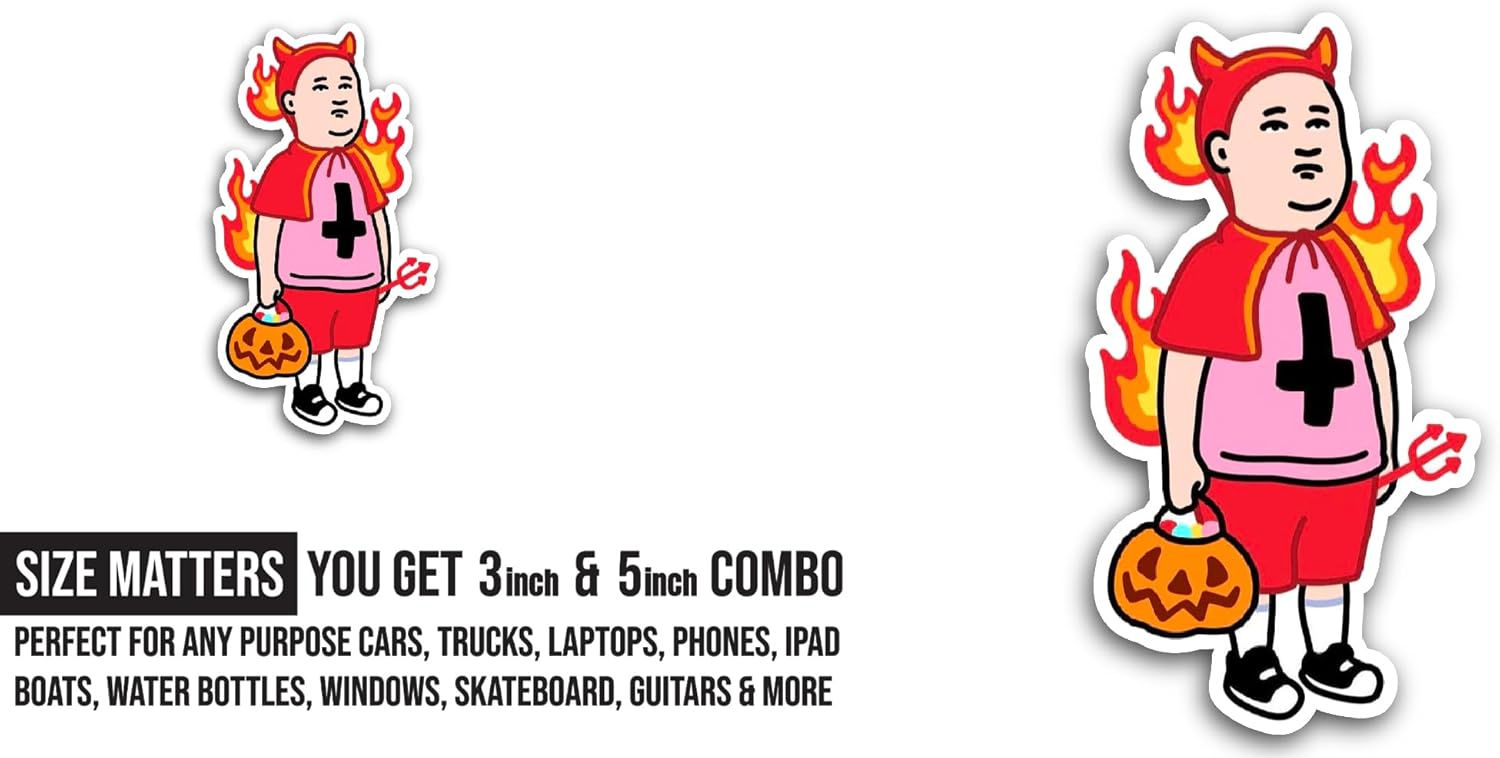 2 (Pieces) 3" and 5" Halloween Boy Sticker, Waterproof Vinyl Decals for Many Purpose Like Cars, Trucks, Laptops, Phones, Windows and More