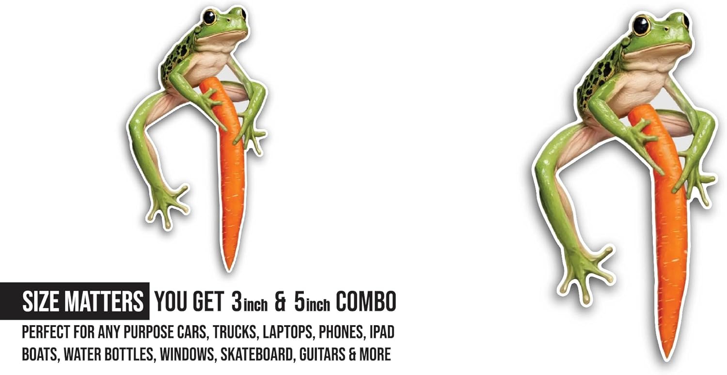 2 (Pieces) 3" and 5" Green Frog On A White Background Sticker, Waterproof Vinyl Decals for Many Purpose Like Cars, Trucks, Laptops, Phones, Windows and More