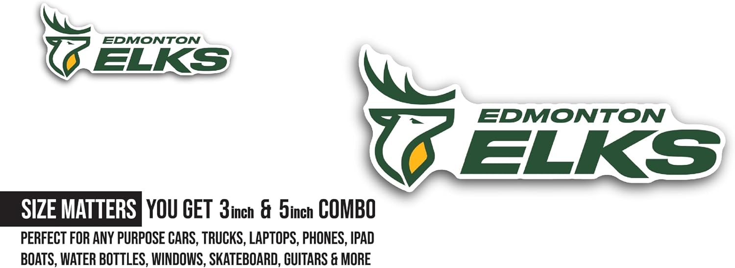 2 (Pieces) 3" and 5" Edm0nton Elks Decal Sticker, Waterproof Vinyl Decals for Many Purpose Like Cars, Trucks, Laptops, Phones, Windows and More