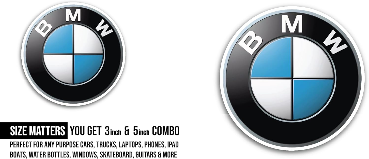 2 (Pieces) 3" and 5" B M W Sticker, Waterproof Vinyl Decals for Many Purpose Like Cars, Trucks, Laptops, Phones, Windows and More
