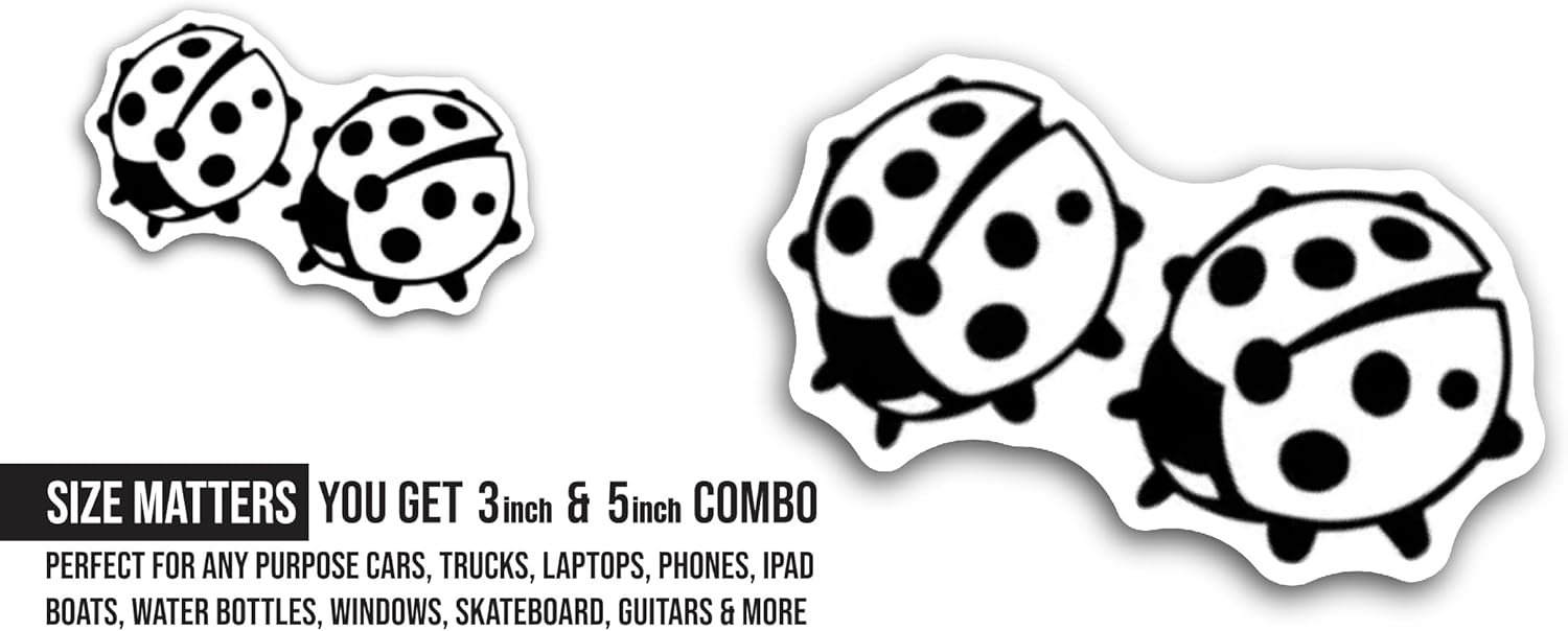 2 (Pieces) 3" and 5" Ladybug Sticker, Waterproof Vinyl Decals for Many Purpose Like Cars, Trucks, Laptops, Phones, Windows and More