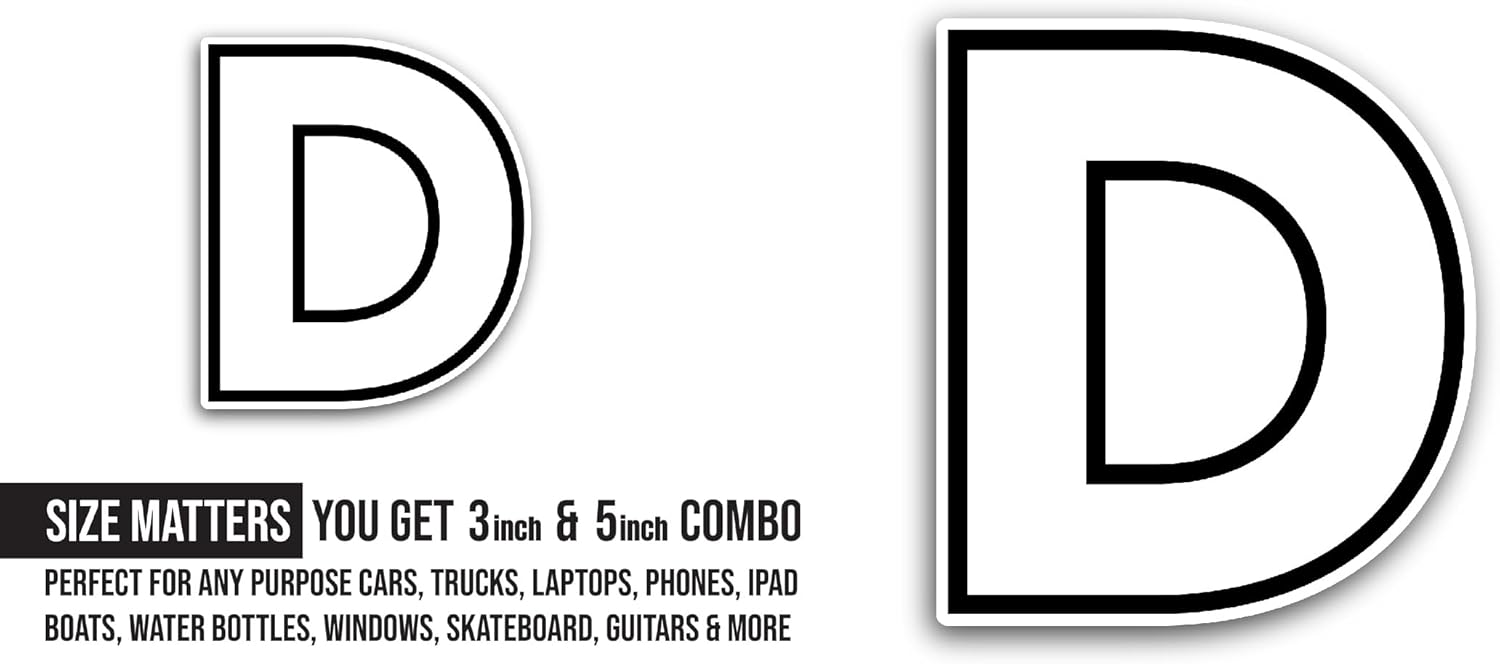 2 (Pieces) 3" and 5" Letter D Sticker, Waterproof Vinyl Decals for Many Purpose Like Cars, Trucks, Laptops, Phones, Windows and More