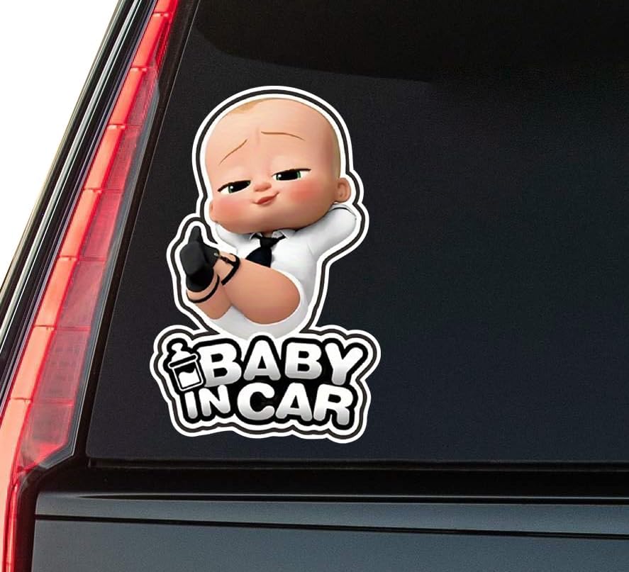 Boy Baby in Car Window Vinyl Decal Sticker 6" (White), Waterproof Vinyl Decals for Many Purpose Like Cars, Trucks, Laptops, Phones, Windows and More