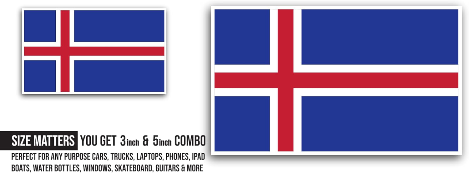 2 (Pieces) 3" and 5" Iceland Flag Sticker, Waterproof Vinyl Decals for Many Purpose Like Cars, Trucks, Laptops, Phones, Windows and More