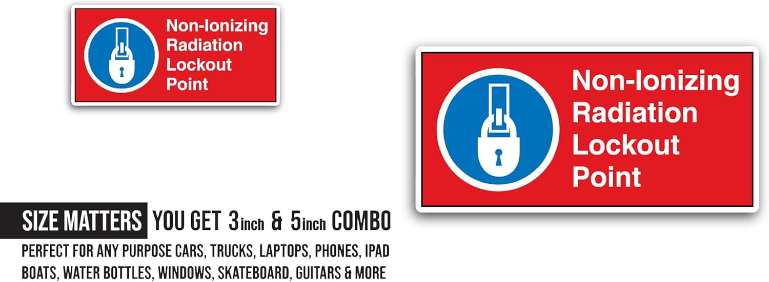 2 (Pieces) 3" and 5" Non-Ionizing Radiation Lockout Point Sticker, Waterproof Vinyl Decals for Many Purpose Like Cars, Trucks, Laptops, Phones, Windows and More