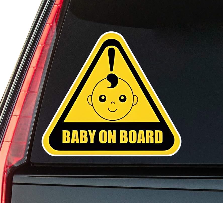 Baby On Board Sign in Yellow Window Vinyl Decal Sticker 6" (White), Waterproof Vinyl Decals for Many Purpose Like Cars, Trucks, Laptops, Phones, Windows and More
