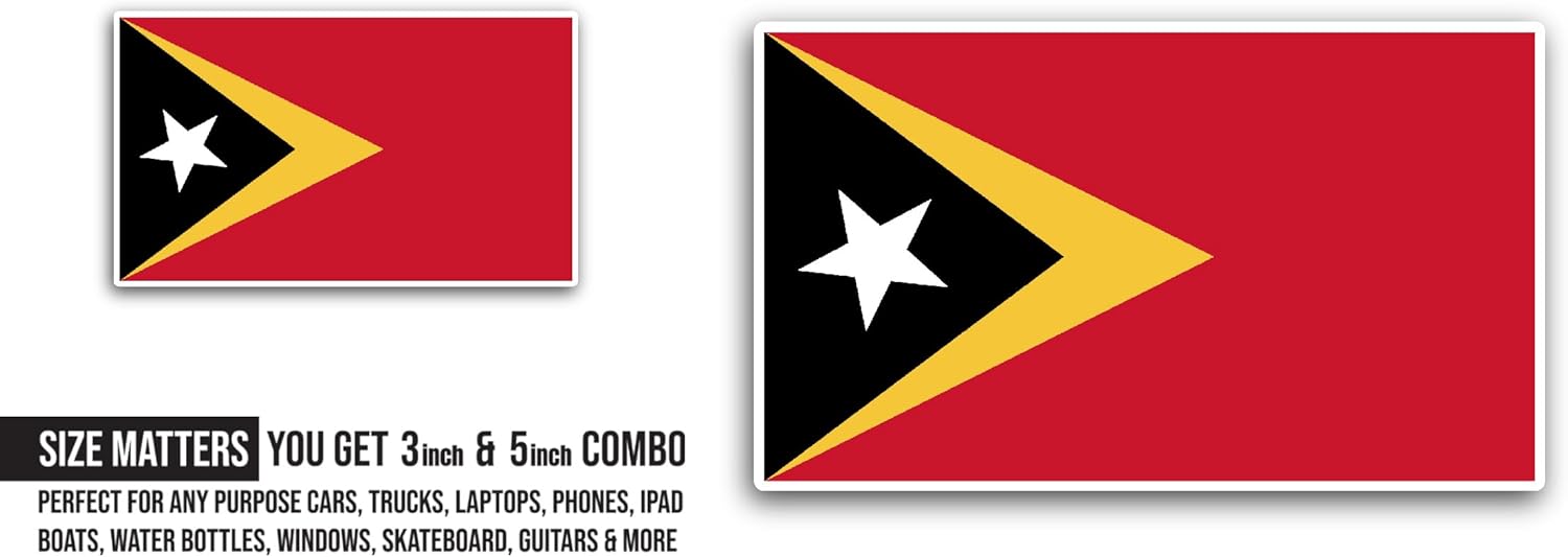 2 (Pieces) 3" and 5" East Timor Flag Sticker, Waterproof Vinyl Decals for Many Purpose Like Cars, Trucks, Laptops, Phones, Windows and More