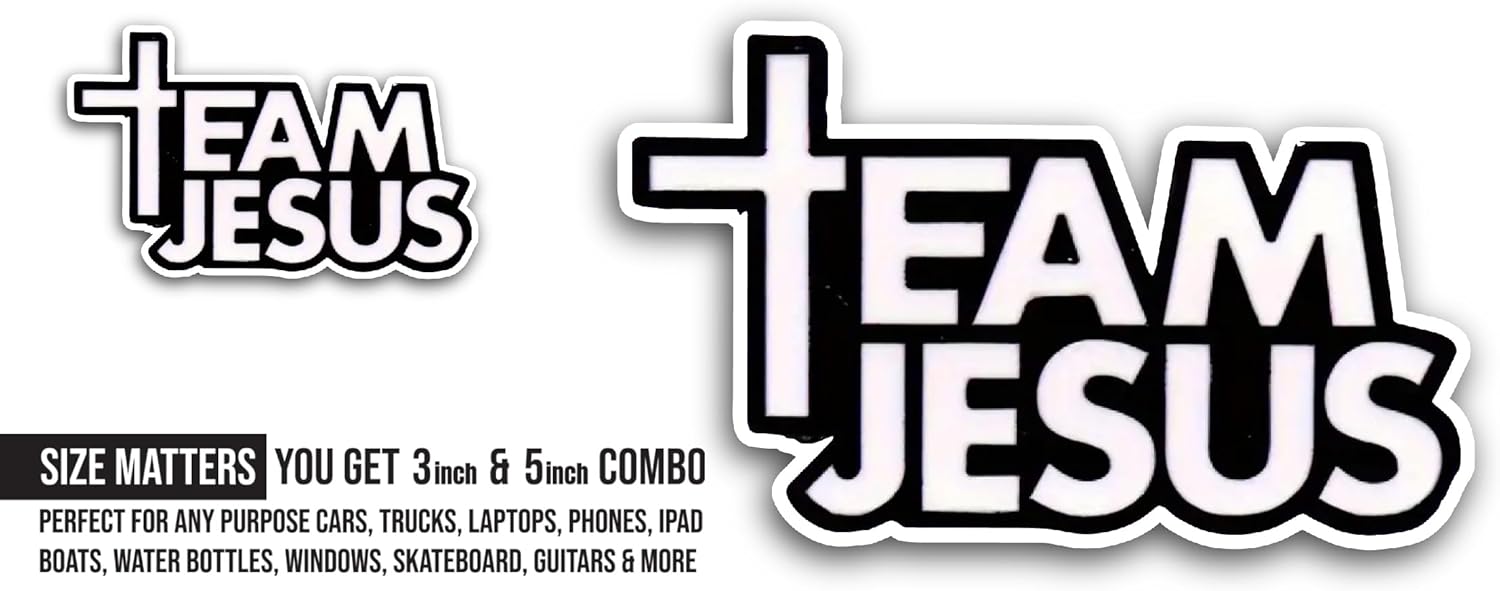 2 (Pieces) 3" and 5" Team Jesus Sticker, Waterproof Vinyl Decals for Many Purpose Like Cars, Trucks, Laptops, Phones, Windows and More