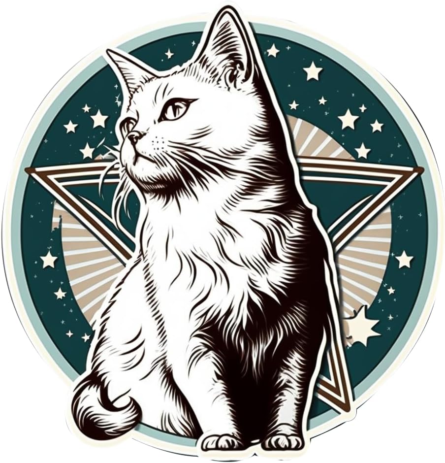 Inspirational Quote "White Shiny Cat, in The Star Sketch" Motivational Sticker Vinyl Decal Motivation Stickers- 5" Vinyl Sticker Waterproof