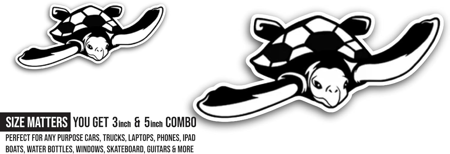 2 (Pieces) 3" and 5" Turtle Sticker, Waterproof Vinyl Decals for Many Purpose Like Cars, Trucks, Laptops, Phones, Windows and More