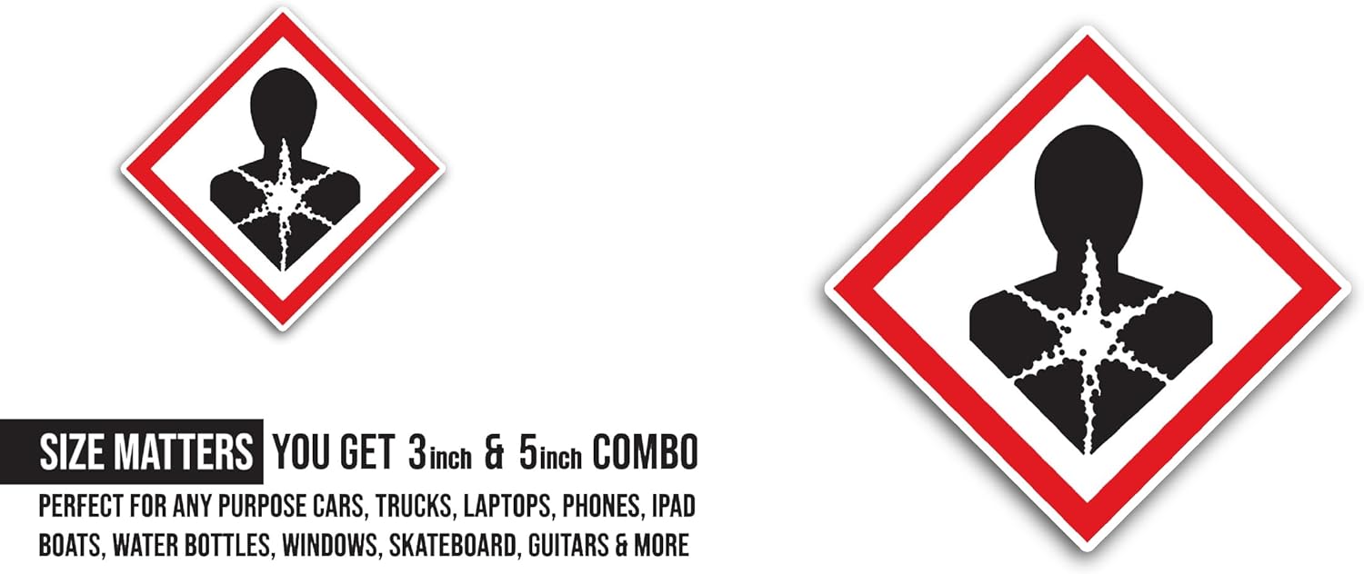 2 (Pieces) 3" and 5" Hazard Sign Sticker, Waterproof Vinyl Decals for Many Purpose Like Cars, Trucks, Laptops, Phones, Windows and More