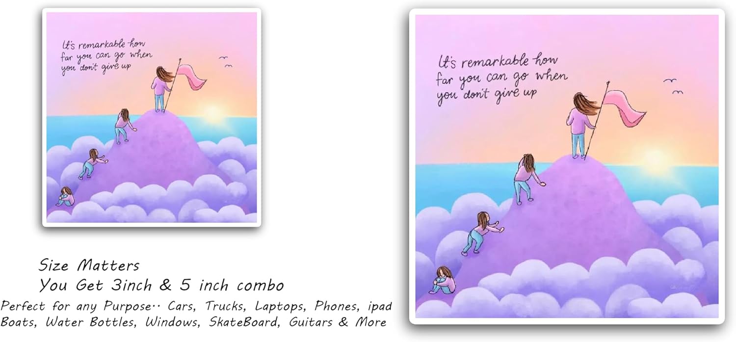 2 (Pieces) 3" and 5" Girl On Mountain Top Sticker, Waterproof Vinyl Decals for Many Purpose Like Cars, Trucks, Laptops, Phones, Windows and More