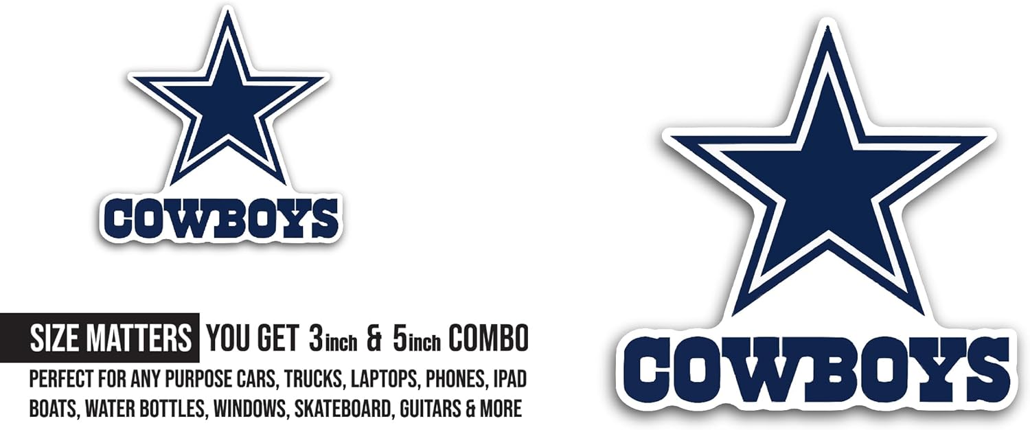 2 (Pieces) 3" and 5" C0wboys Logo Decal Sticker, Waterproof Vinyl Decals for Many Purpose Like Cars, Trucks, Laptops, Phones, Windows and More