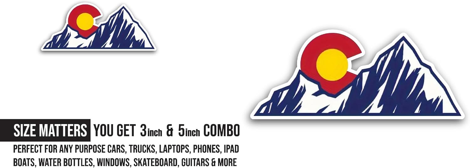 2 (Pieces) 3" and 5" Mountain and Sun Sticker, Waterproof Vinyl Decals for Many Purpose Like Cars, Trucks, Laptops, Phones, Windows and More