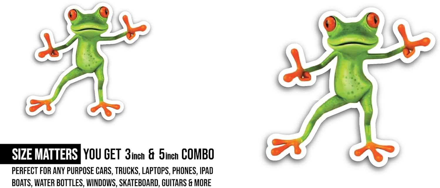 2 (Pieces) 3" and 5" Funny Frog Sticker, Waterproof Vinyl Decals for Many Purpose Like Cars, Trucks, Laptops, Phones, Windows and More