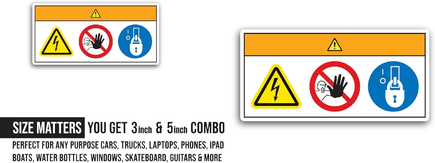 2 (Pieces) 3" and 5" Caution Crush Hazard Symbol Sign Sticker, Waterproof Vinyl Decals for Many Purpose Like Cars, Trucks, Laptops, Phones, Windows and More