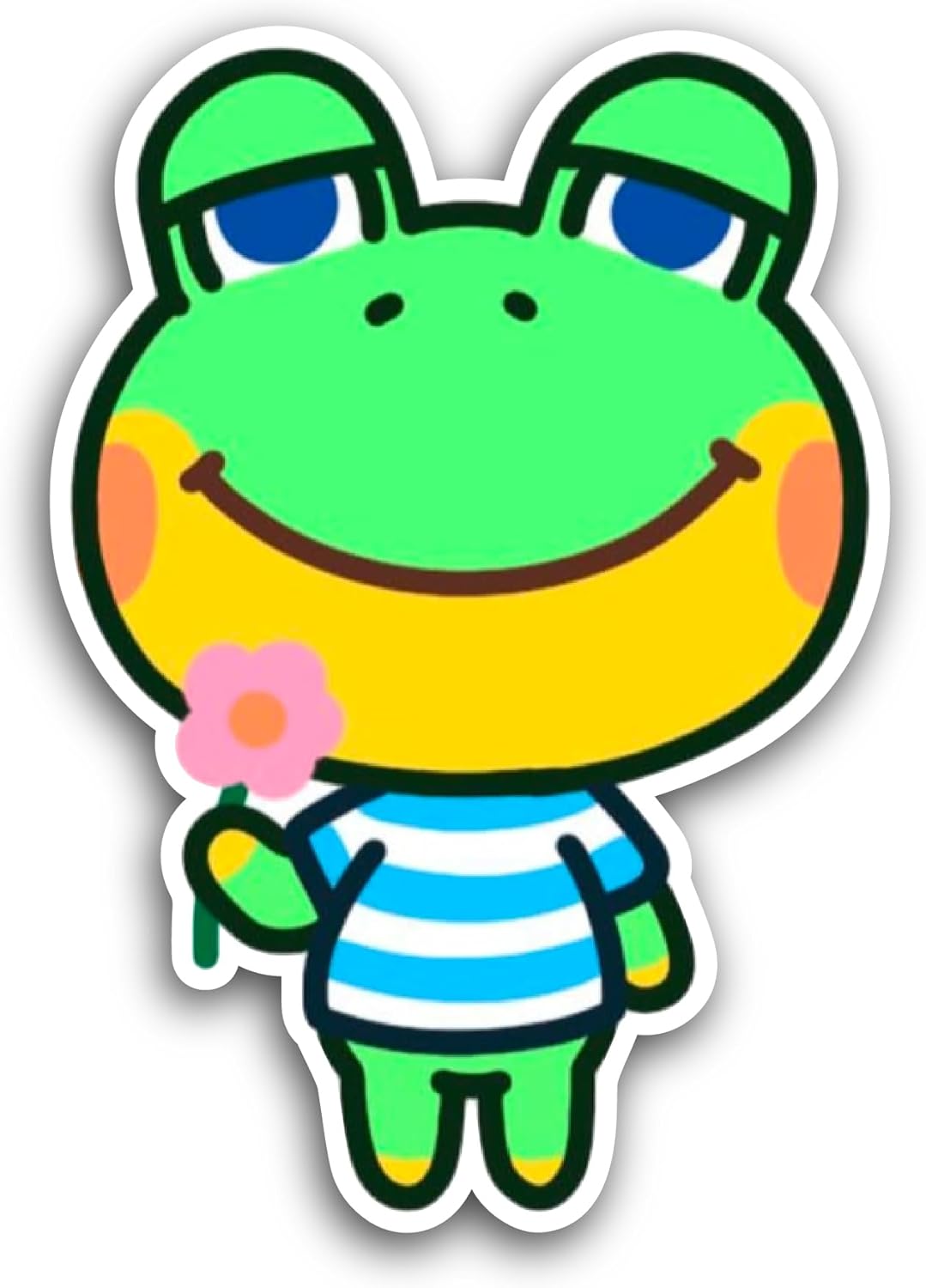 2 (Pieces) 3" and 5" Cartoon Frog with Flower Sticker, Waterproof Vinyl Decals for Many Purpose Like Cars, Trucks, Laptops, Phones, Windows and More