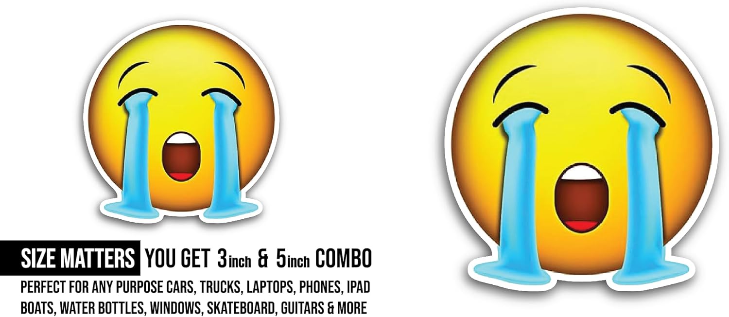 2 (Pieces) 3" and 5" Cry Face Sticker, Waterproof Vinyl Decals for Many Purpose Like Cars, Trucks, Laptops, Phones, Windows and More