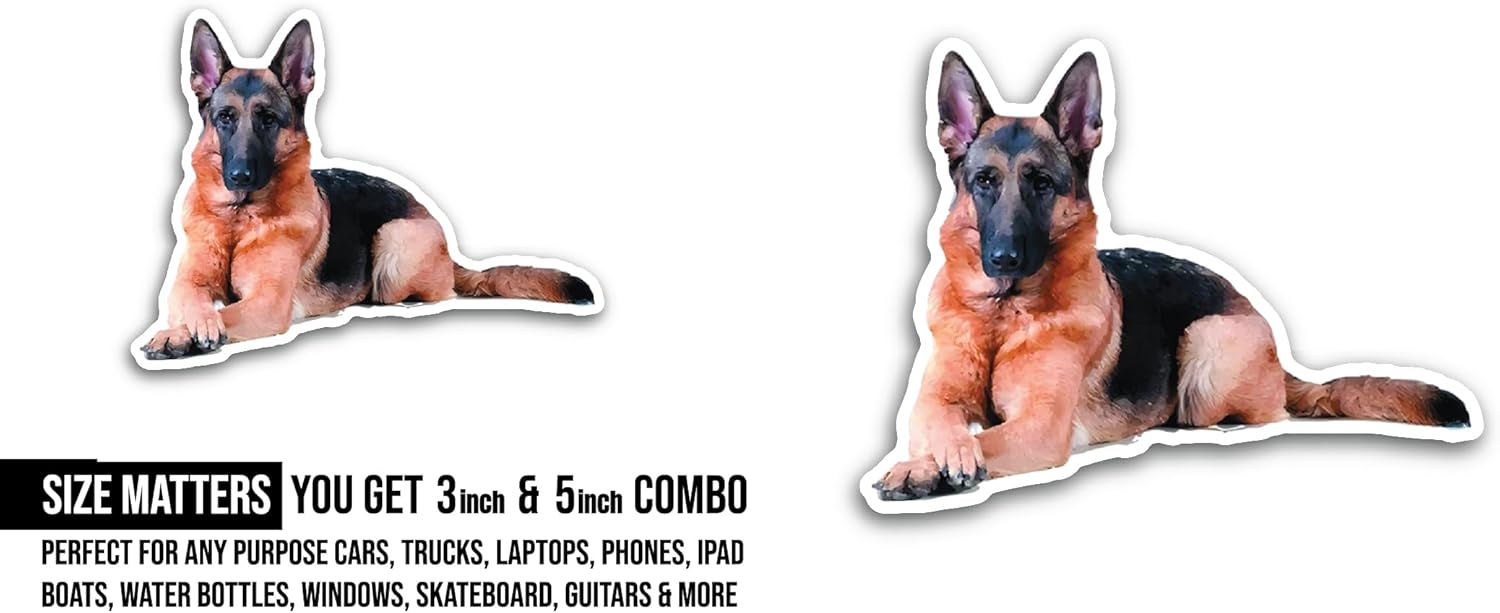 2 (Pieces) 3" and 5" German Shepherd Sticker, Waterproof Vinyl Decals for Many Purpose Like Cars, Trucks, Laptops, Phones, Windows and More