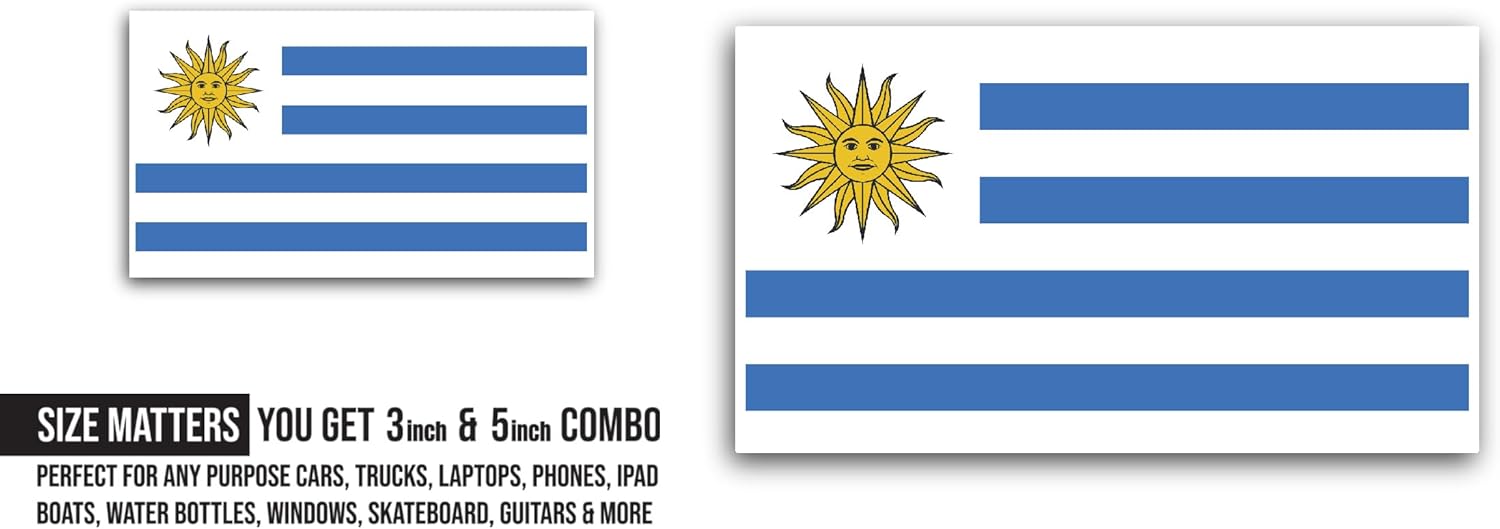 2 (Pieces) 3" and 5" Uruguay Flag Sticker, Waterproof Vinyl Decals for Many Purpose Like Cars, Trucks, Laptops, Phones, Windows and More