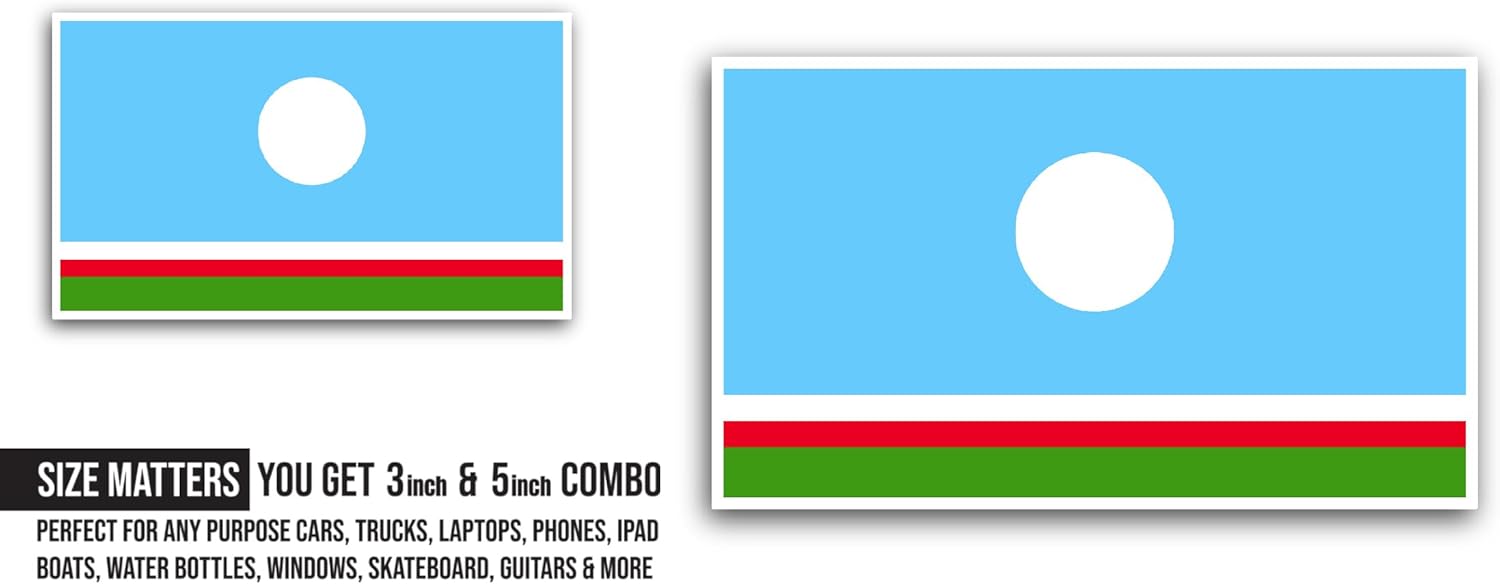 2 (Pieces) 3" and 5" Sakha Republic Flag Sticker, Waterproof Vinyl Decals for Many Purpose Like Cars, Trucks, Laptops, Phones, Windows and More