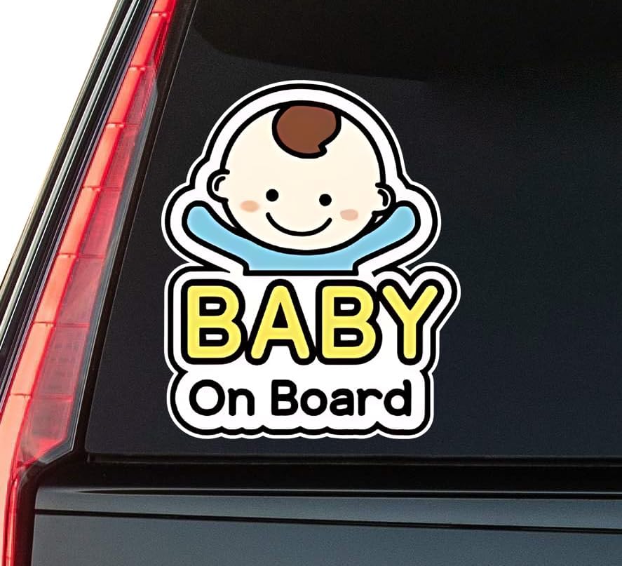 Baby on Board Cartoon Window Vinyl Decal Sticker 6" (White), Waterproof Vinyl Decals for Many Purpose Like Cars, Trucks, Laptops, Phones, Windows and More