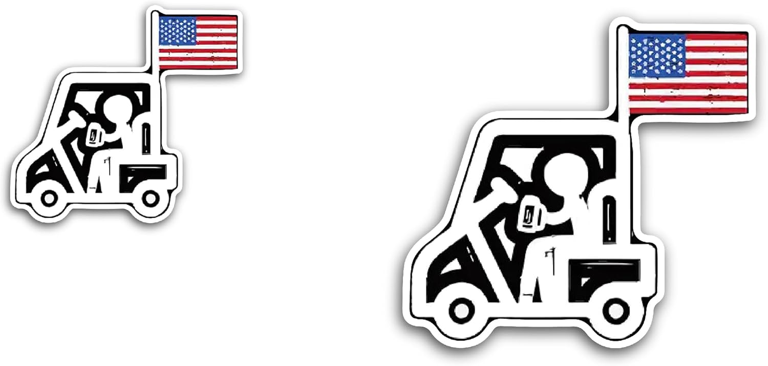 2 (Pieces) 3" and 5" Golf Cart with American Flag Sticker, Waterproof Vinyl Decals for Many Purpose Like Cars, Trucks, Laptops, Phones, Windows and More