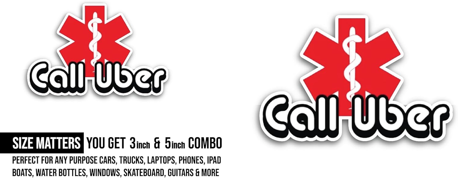 2 (Pieces) 3" and 5" Call Uber Sticker, Waterproof Vinyl Decals for Many Purpose Like Cars, Trucks, Laptops, Phones, Windows and More